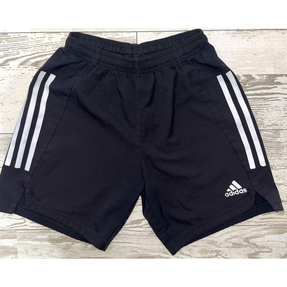 Adidas Shorts Youth Medium Black 3 Stripe Athletic Elastic Waist Soccer Gym